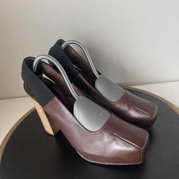Marni Pumps Women's Leather Square Toe Platform Brown Size‎ 39.5 US 9 - Picture 2 of 13